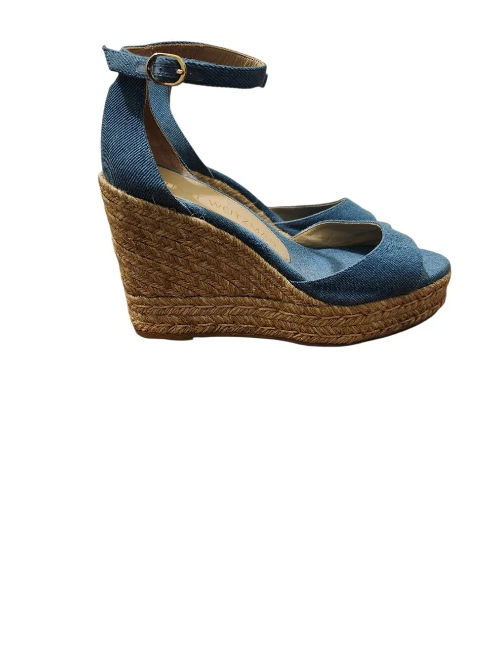Stuart Weitzman Blue Denim Espadrille Platform Sandals